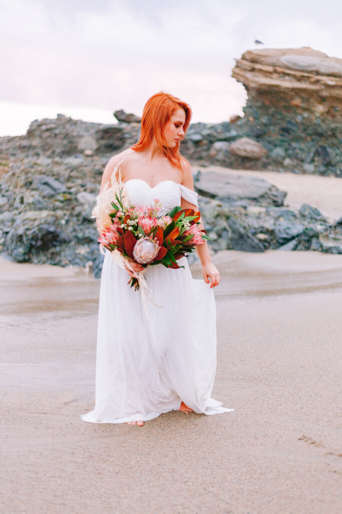 beach bride sunset