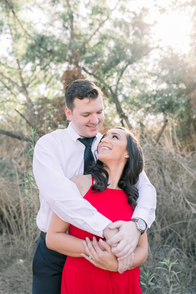 lush forest engagement carbon canyon couple red dress