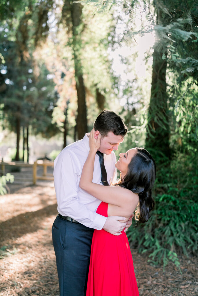 lush forest engagement carbon canyon couple red dress