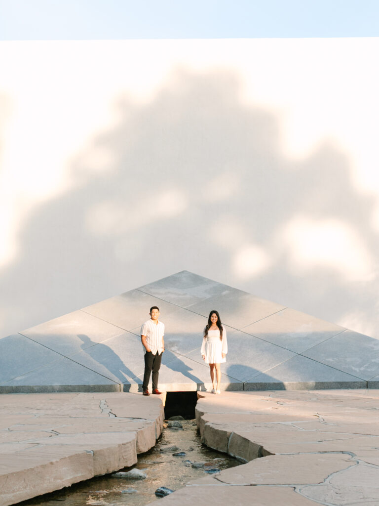 couple engagement photo session at iconic noguchi garden in orange county