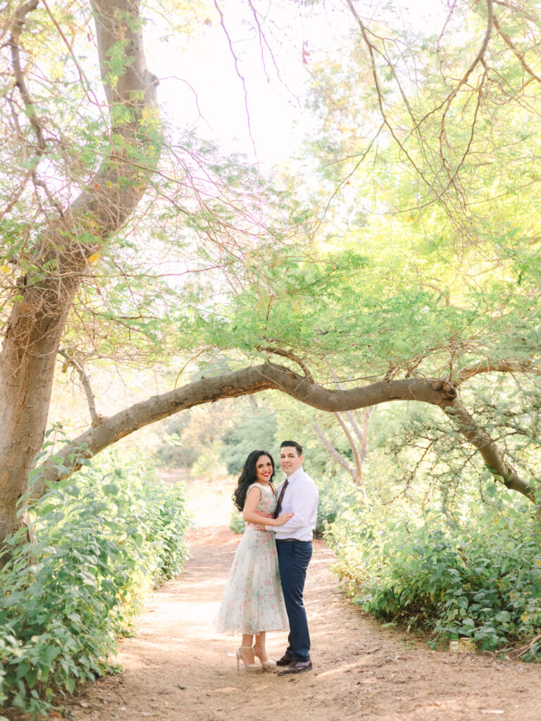couple engagement photo session in fullerton arboretum in orange county